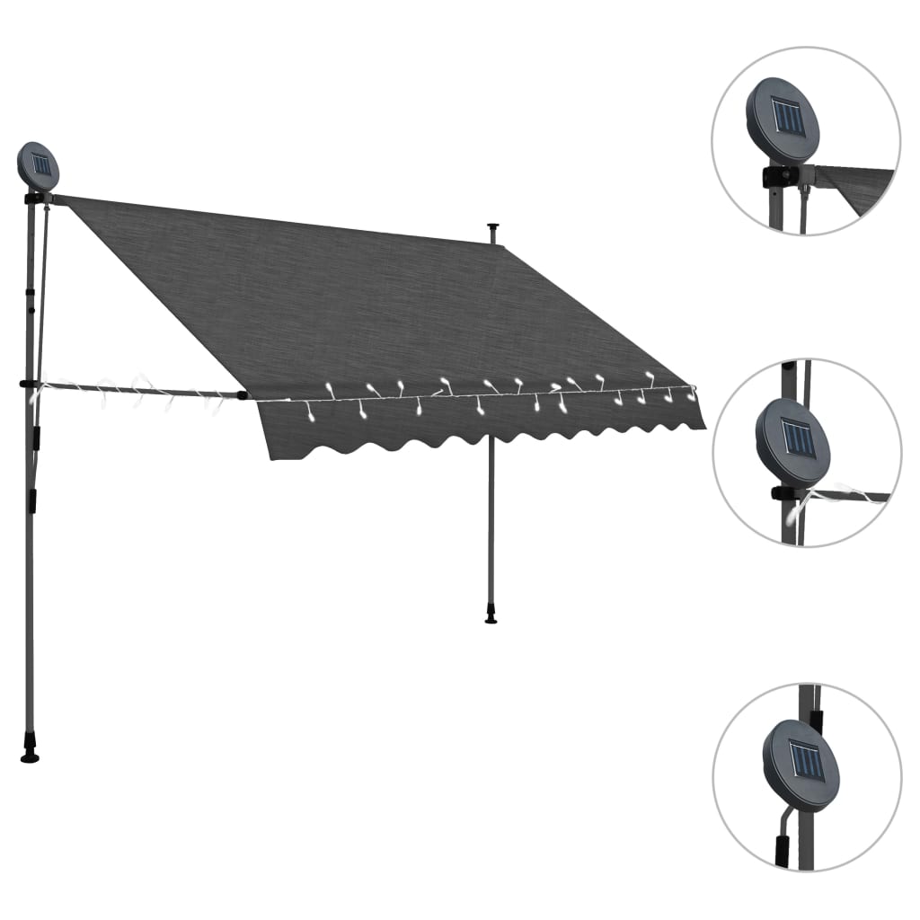 vidaXL Manual Retractable Awning with LED 98.4" Anthracite