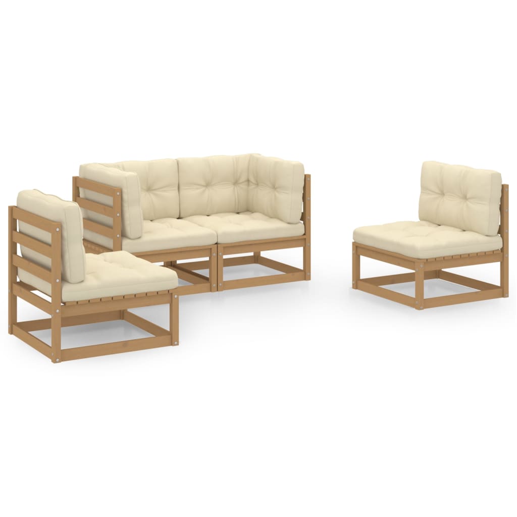 vidaXL 4 Piece Patio Lounge Set with Cushions Solid Pinewood