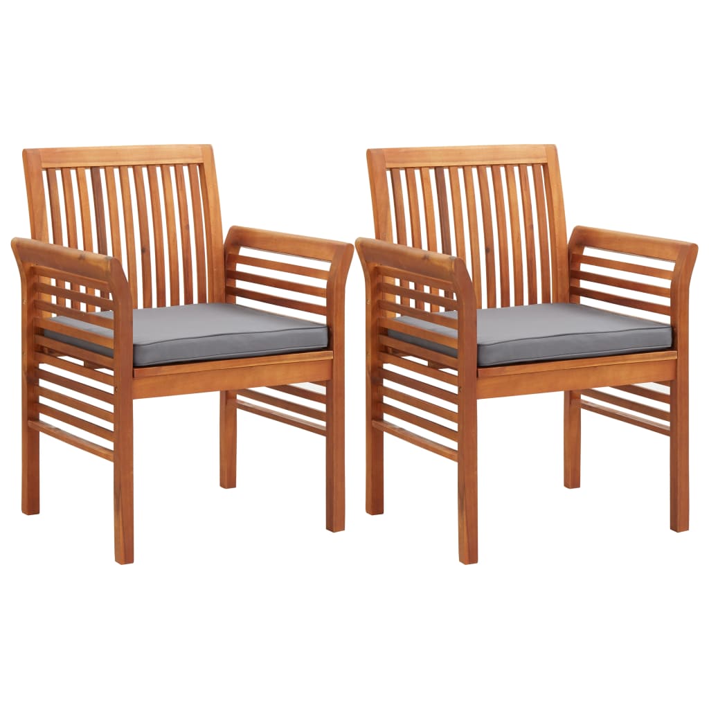 vidaXL Patio Dining Chairs with Cushions 2 pcs Solid Acacia Wood