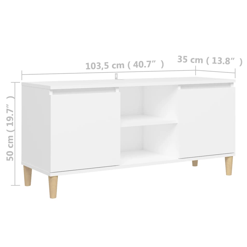 vidaXL TV Stand with Solid Wood Legs White 40.7"x13.8"x19.7"