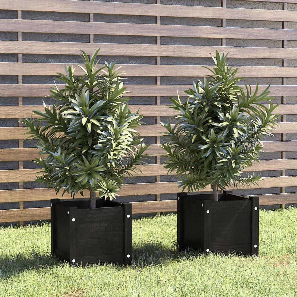 vidaXL Garden Planters 2 pcs Black 12.2"x12.2"x12.2" Solid Wood Pine