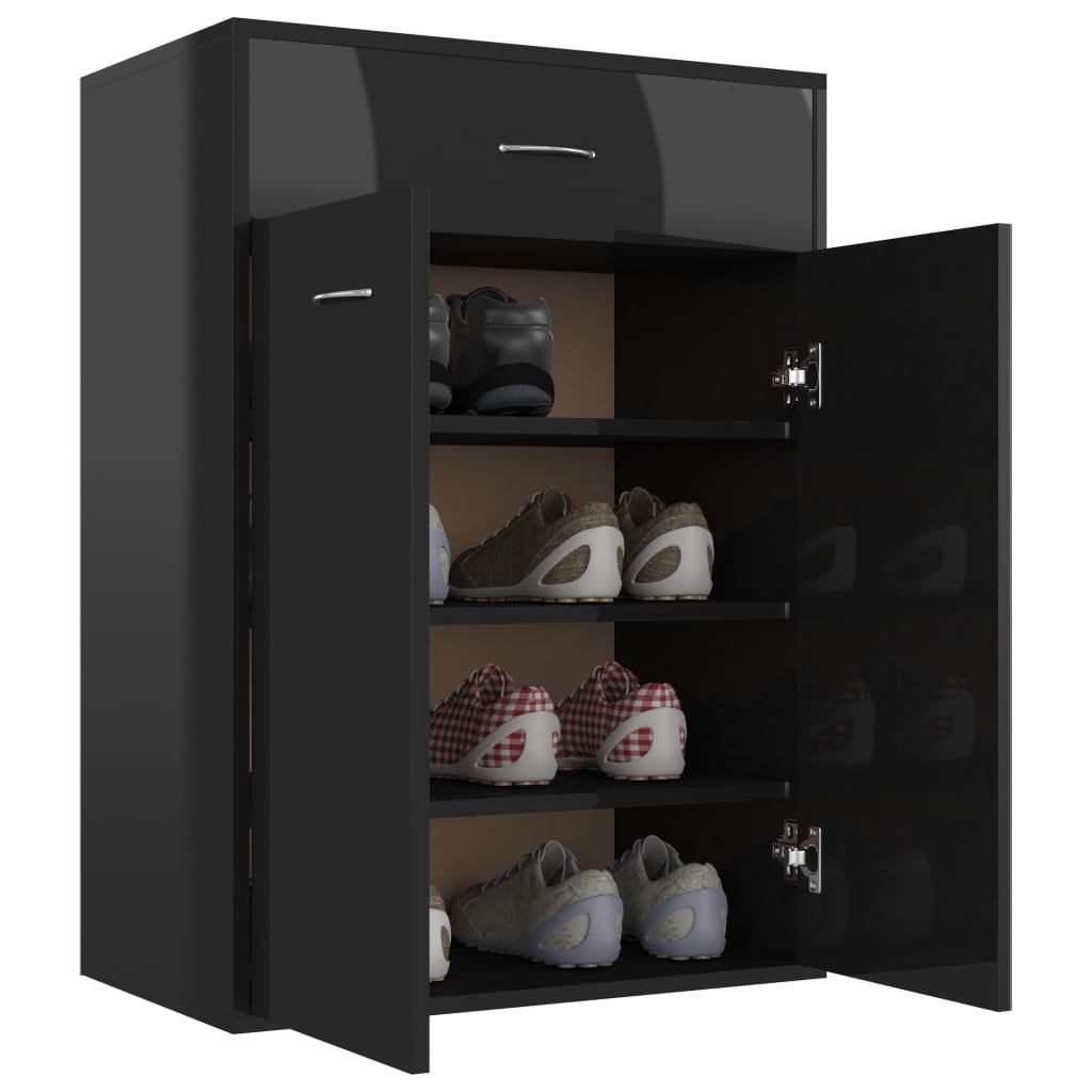 vidaXL Shoe Cabinet High Gloss Black 23.6"x13.8"x33.1" Chipboard