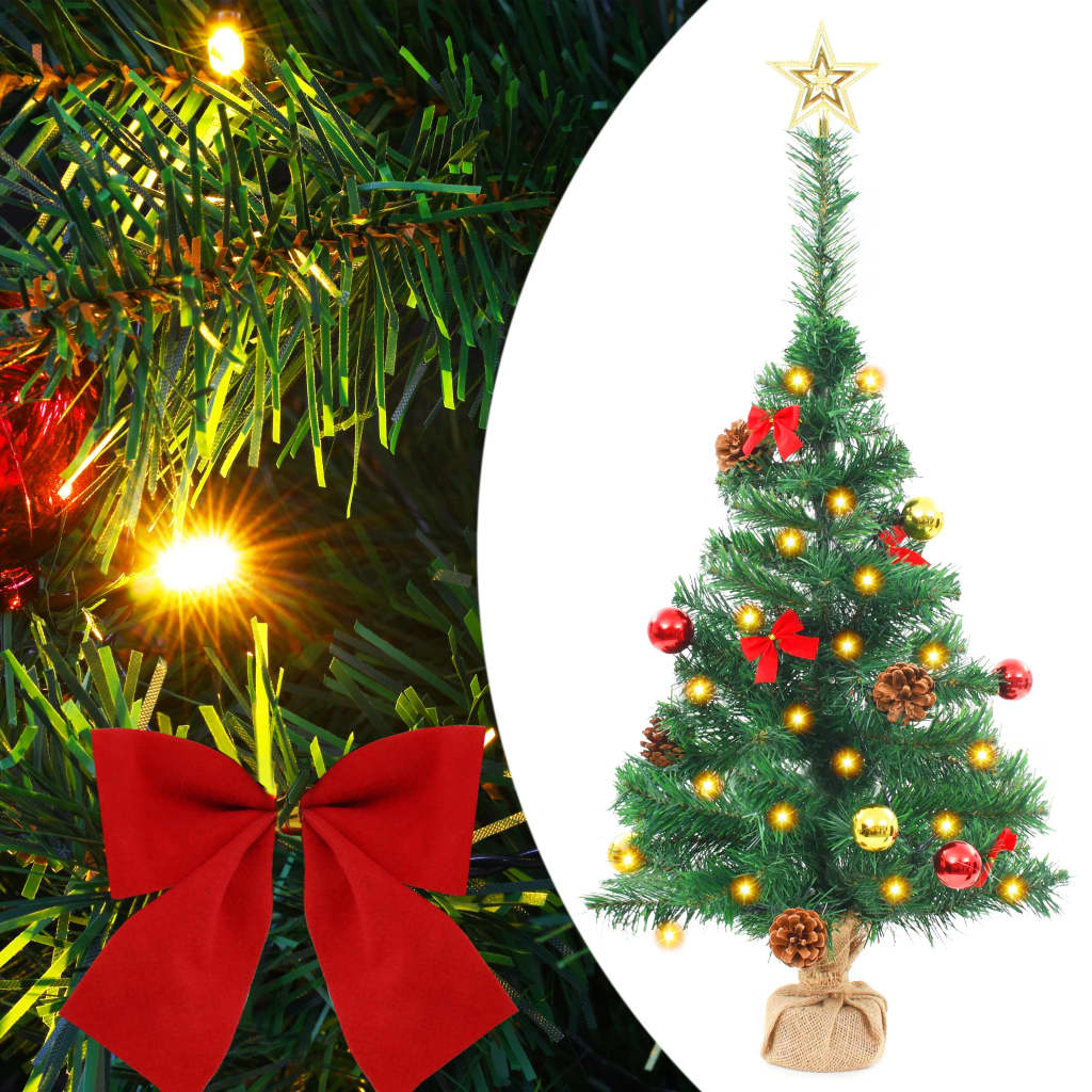 vidaXL Artificial Pre-lit Christmas Tree with Baubles Green 2 ft