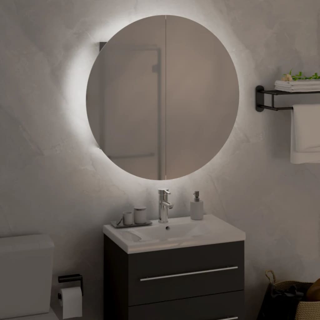 vidaXL Bathroom Cabinet with Round Mirror&LED Gray 18.5"x18.5"x6.9"