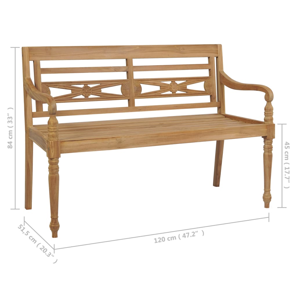 vidaXL Batavia Bench with Green Cushion 47.2" Solid Teak Wood