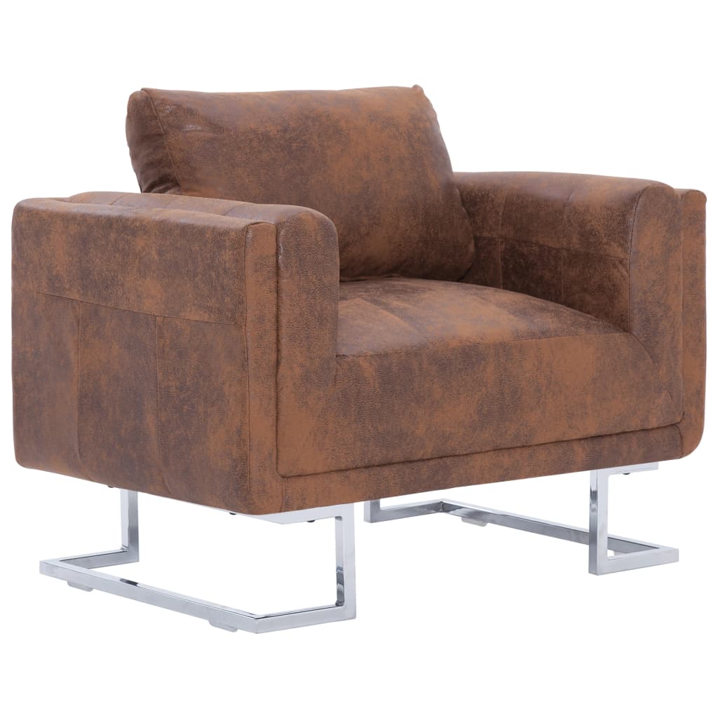 vidaXL Cube Armchair Brown Faux Suede Leather