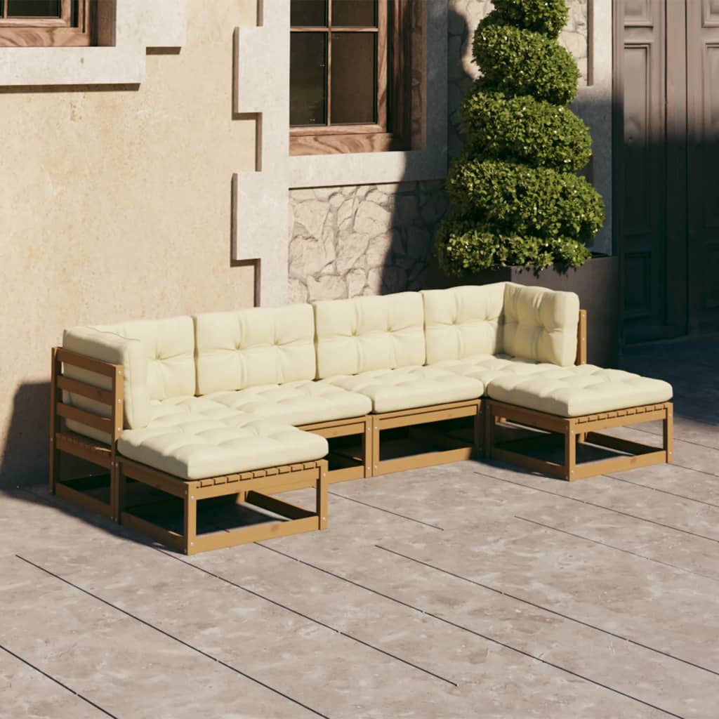 vidaXL 6 Piece Patio Lounge Set&Cushions Honey Brown Solid Pinewood