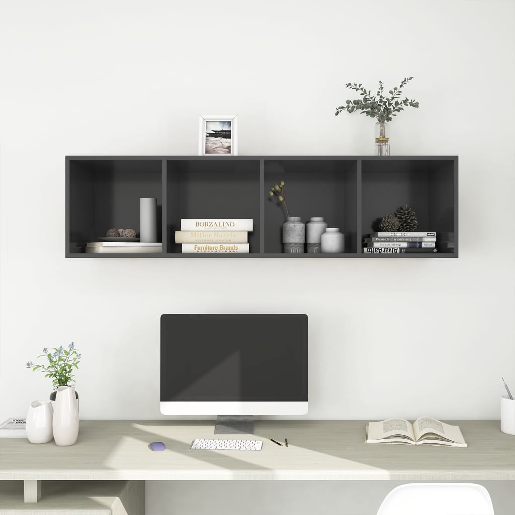 vidaXL Wall-mounted TV Cabinet Gray 14.6"x14.6"x56.1" Chipboard