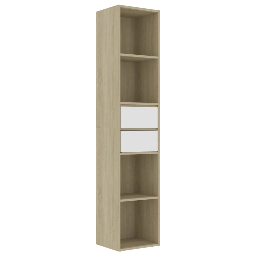 vidaXL Book Cabinet White and Sonoma Oak 14.2"x11.8"x67.3" Engineered Wood