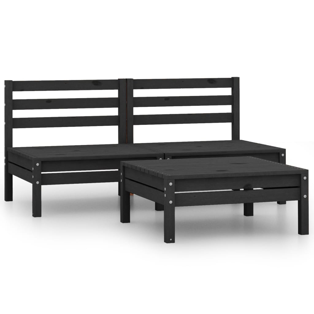 vidaXL 3 Piece Patio Lounge Set Black Solid Wood Pine