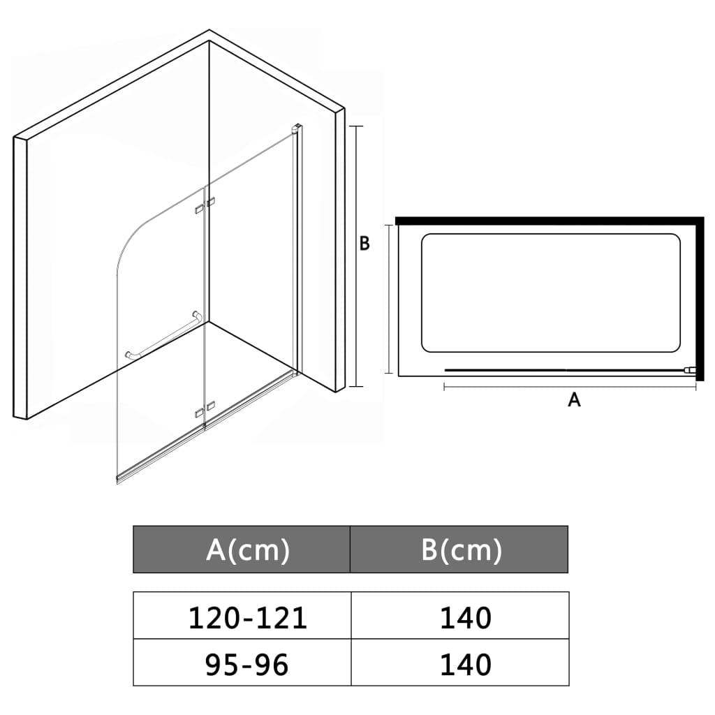 vidaXL Folding Shower Enclosure 2 Panels ESG 37.4"x55.1"