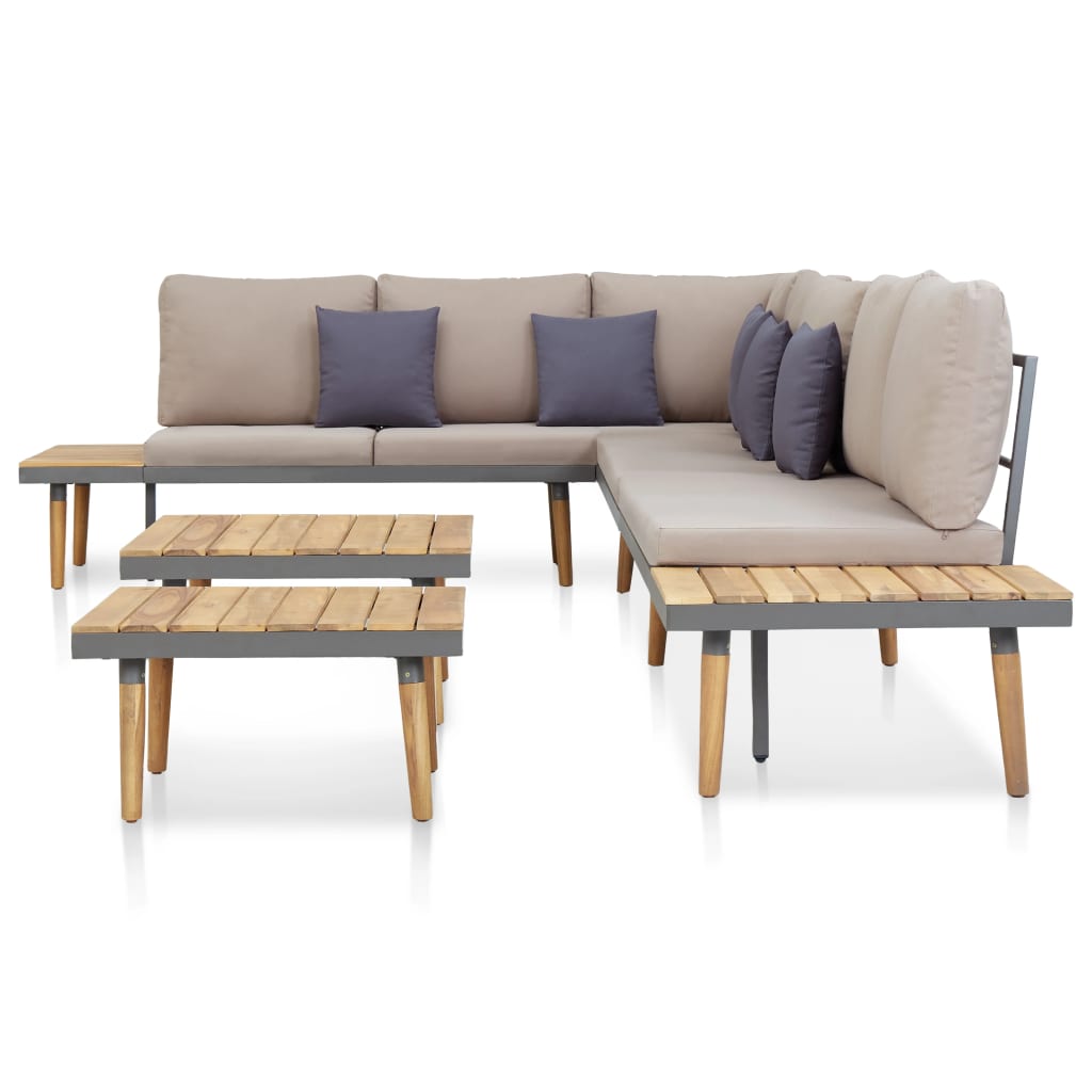 vidaXL 7-Seater Patio Lounge Set with Cushions Solid Acacia Wood Brown