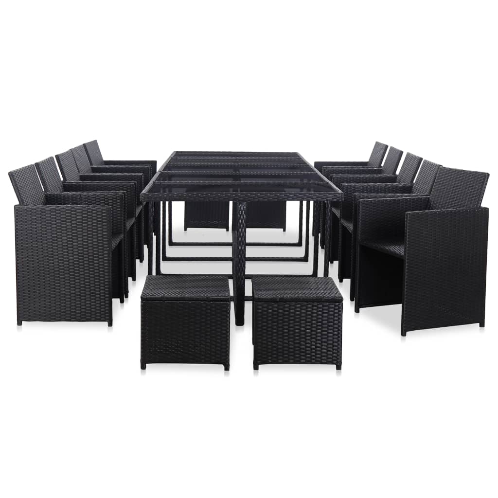 vidaXL 15 Piece Patio Dining Set with Cushions Poly Rattan Black