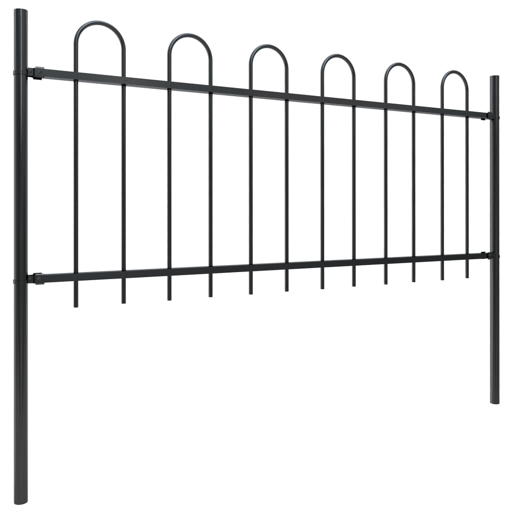 vidaXL Garden Fence with Hoop Top Steel 55.8' Black