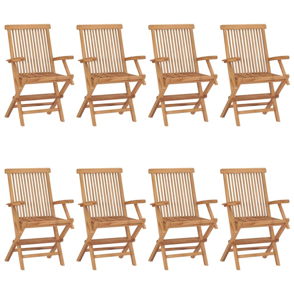 vidaXL Patio Chairs with Wine Red Cushions 8 pcs Solid Teak Wood