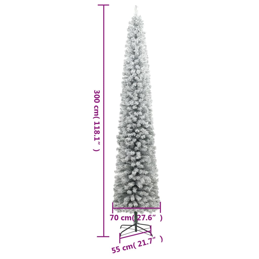 vidaXL Slim Christmas Tree 300 LEDs & Ball Set & Flocked Snow 118.1"