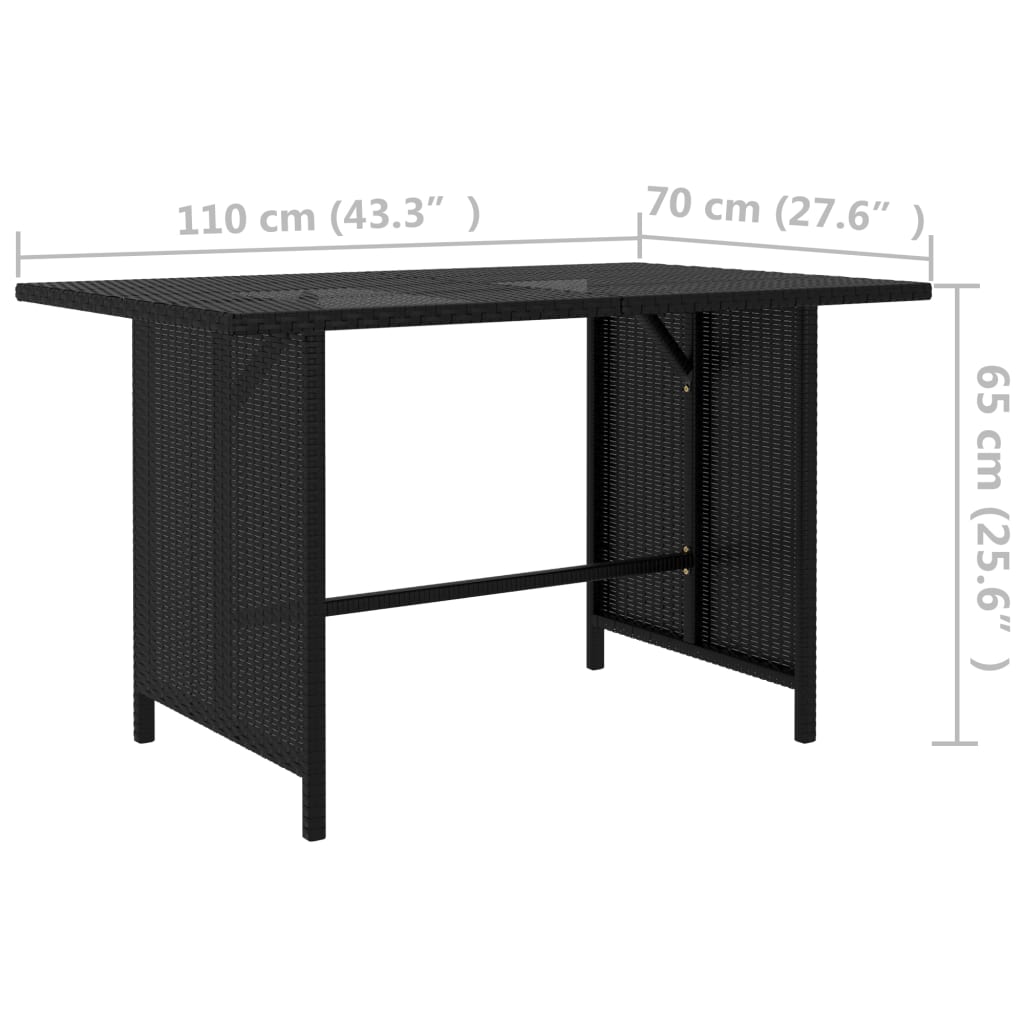 vidaXL Patio Dining Table Black 43.3"x27.6"x25. 6"Poly Rattan