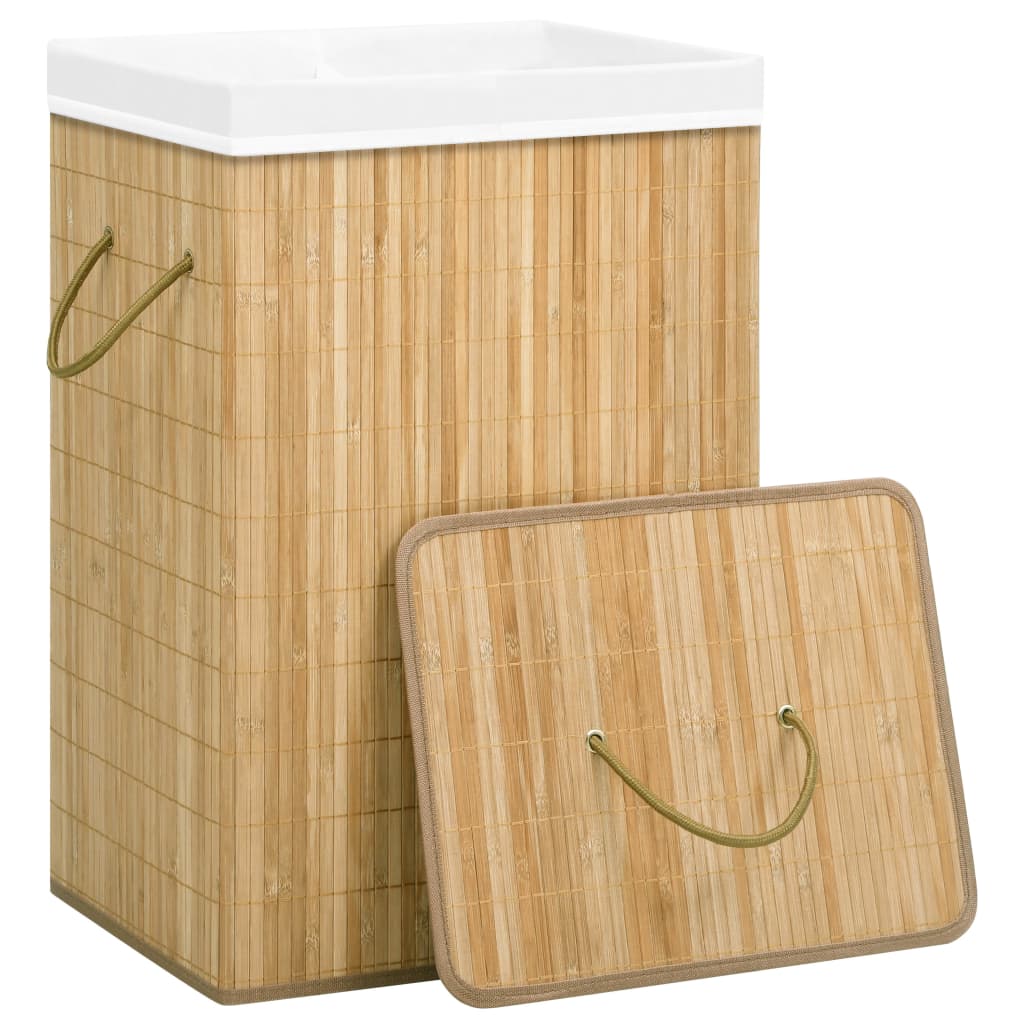 vidaXL Bamboo Laundry Basket with 2 Sections 19 gal