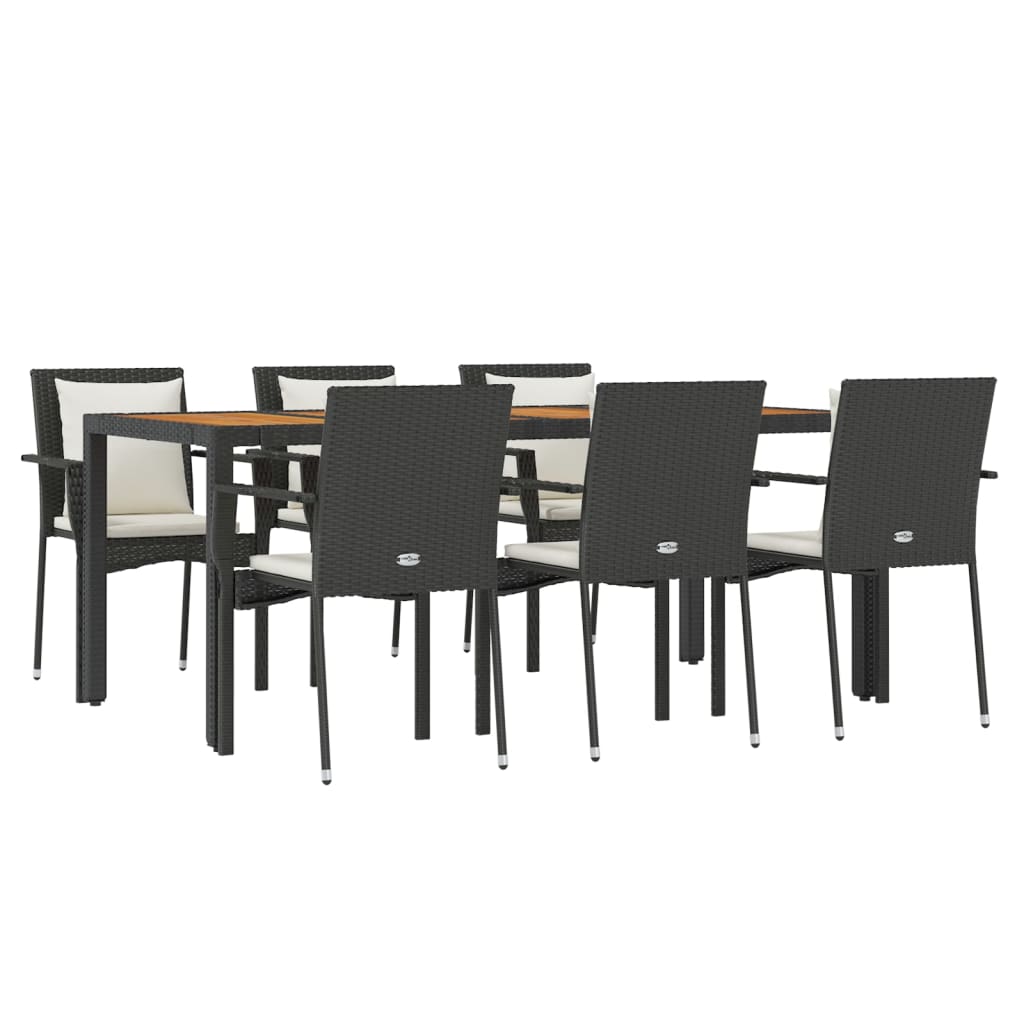 vidaXL 7 Piece Patio Dining Set with Cushions Black Poly Rattan
