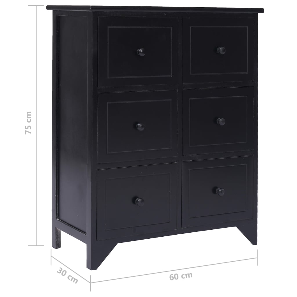 vidaXL Side Cabinet with 6 Drawers Black 23.6"x11.8"x29.5" Paulownia Wood
