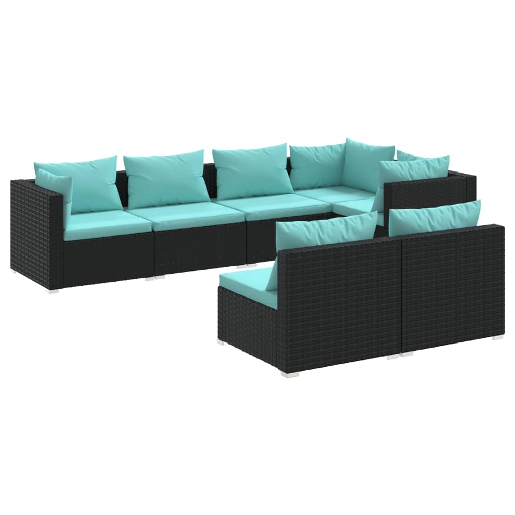 vidaXL 7 Piece Patio Lounge Set with Cushions Black Poly Rattan