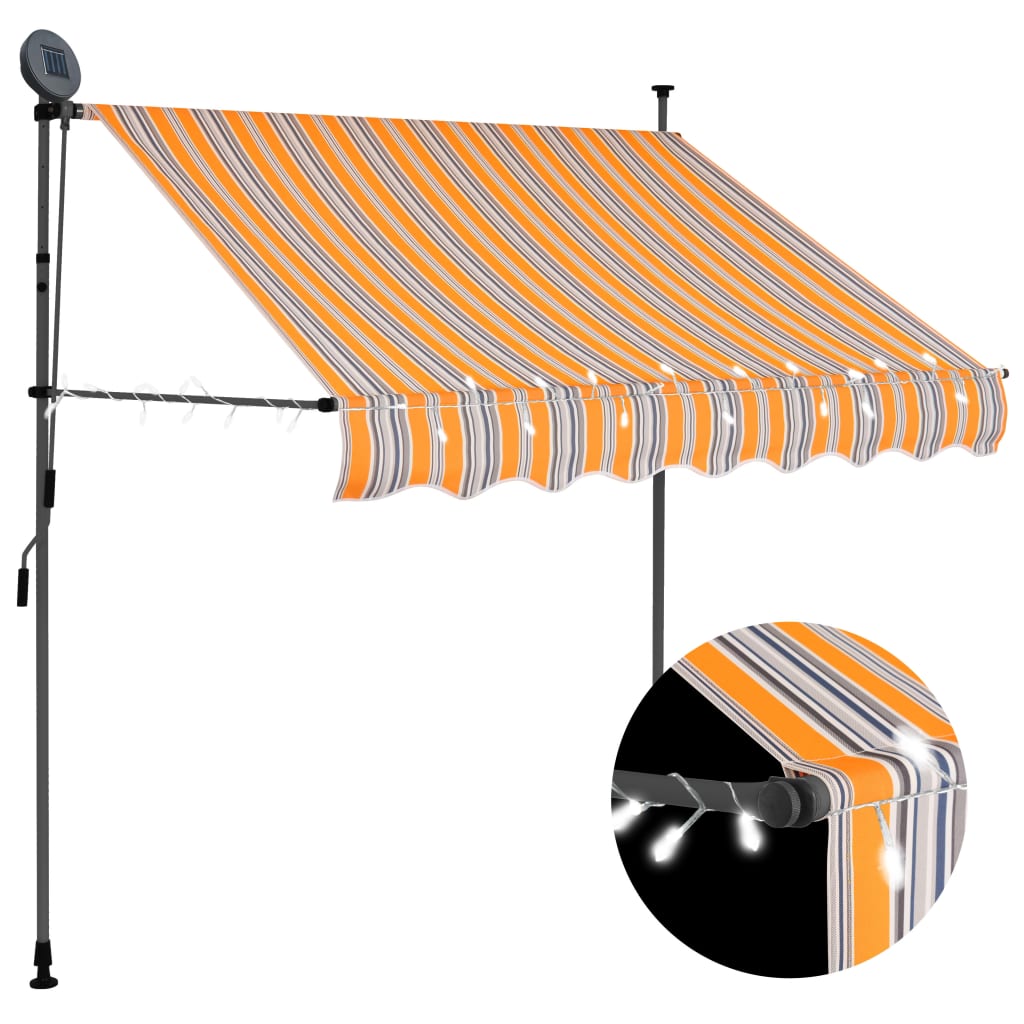 vidaXL Manual Retractable Awning with LED 78.7" Yellow and Blue