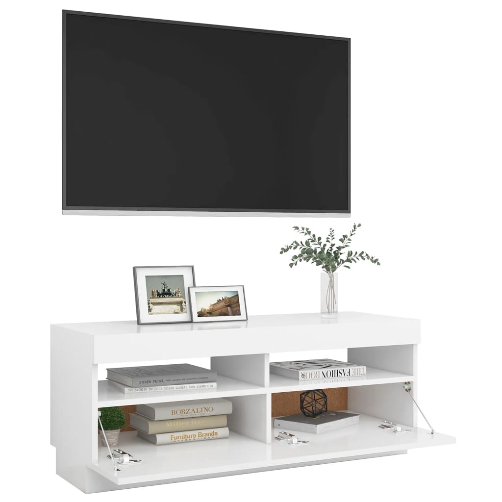vidaXL TV Stand with LED Lights White 39.4"x13.8"x15.7"