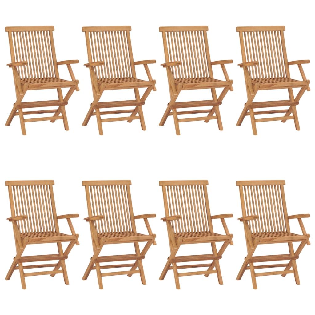 vidaXL Patio Chairs with Blue Cushions 8 pcs Solid Teak Wood
