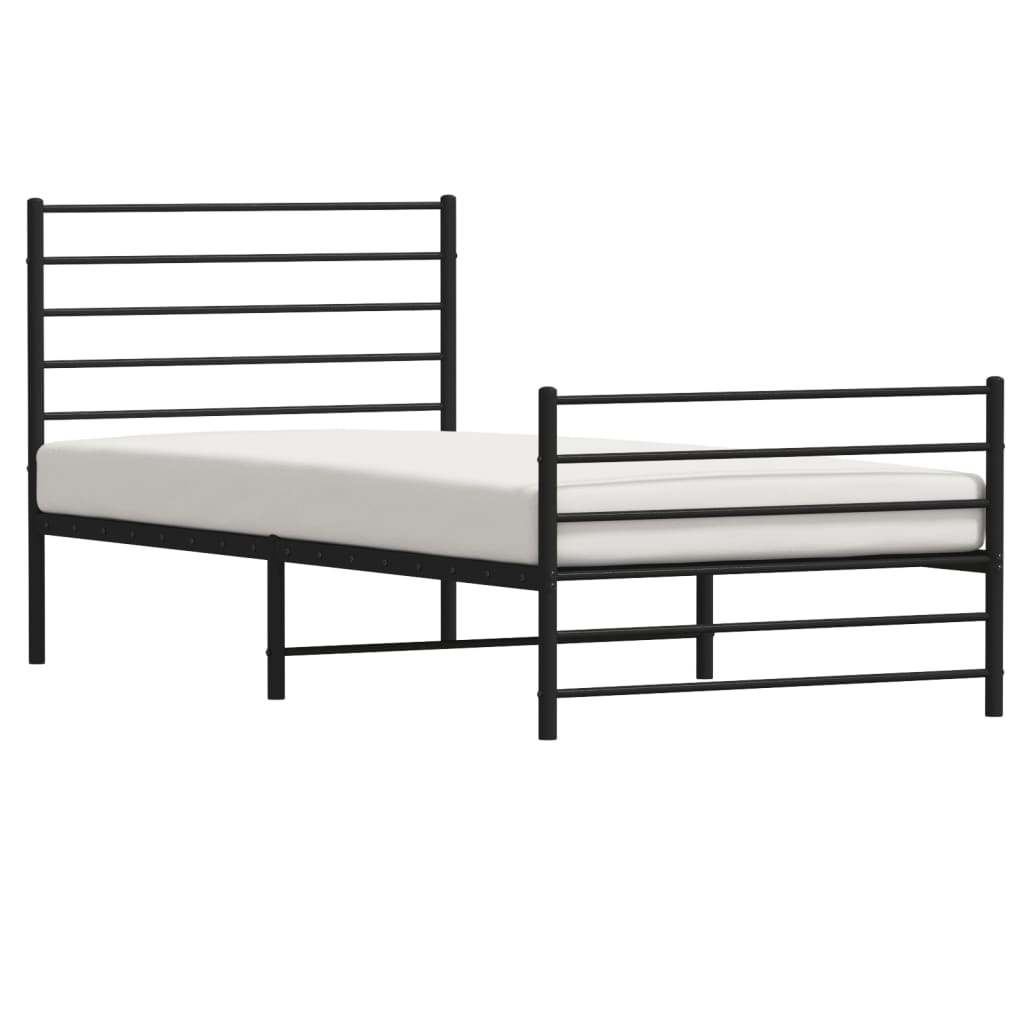 vidaXL Metal Bed Frame with Headboard and Footboard Black 39.4"x74.8" Twin