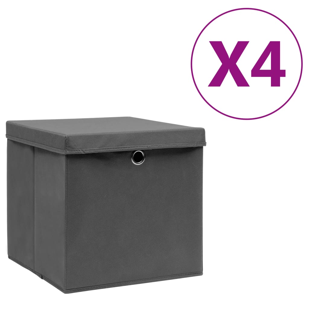 vidaXL Storage Boxes with Covers 4 pcs 11"x11"x11" Gray