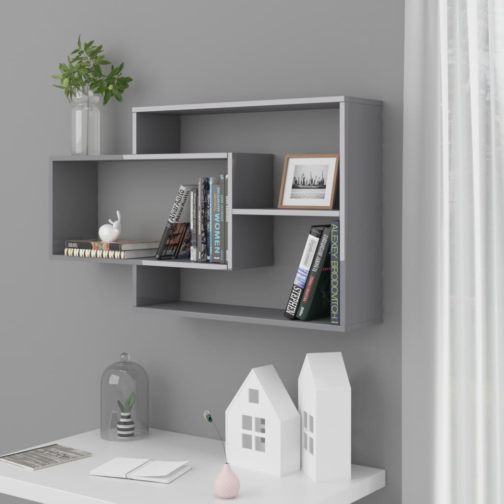 vidaXL Wall Shelves High Gloss Gray 40.9"x7.9"x23" Engineered Wood