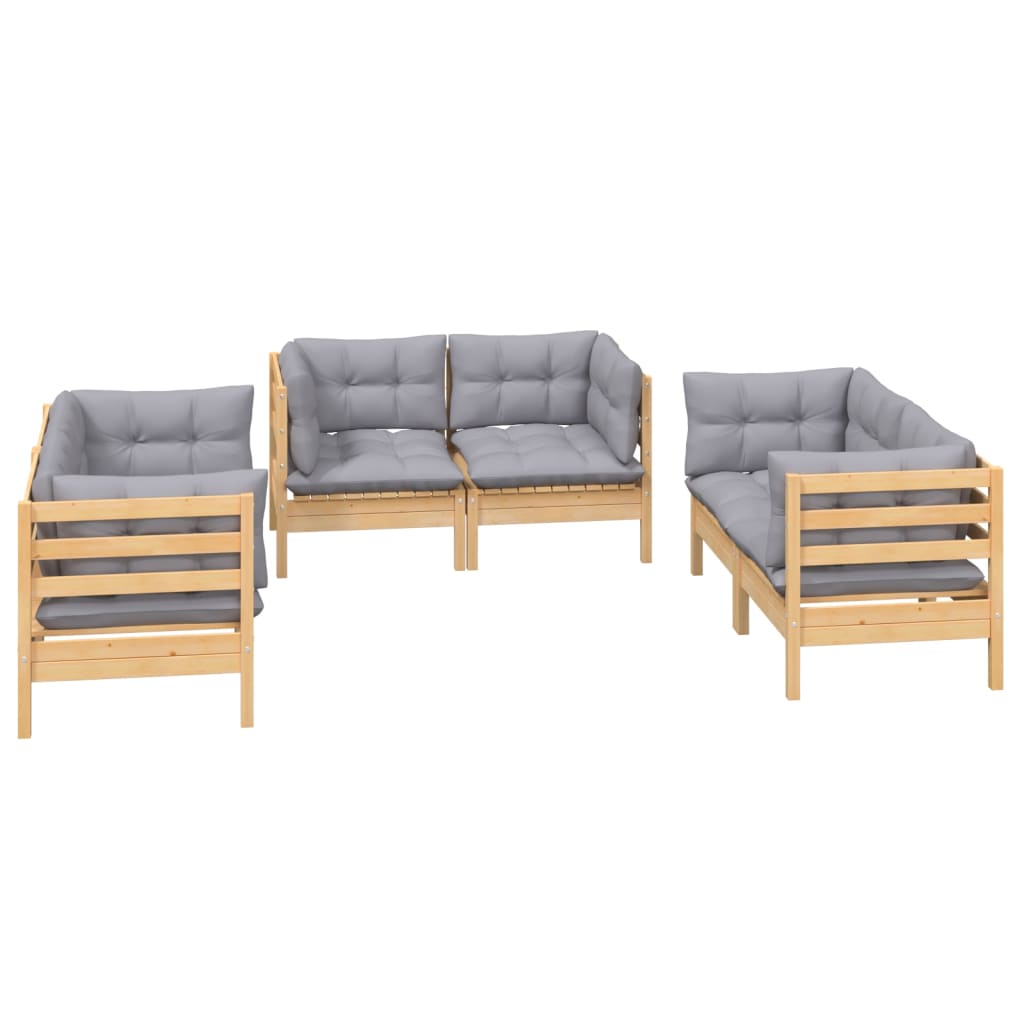 vidaXL 6 Piece Patio Lounge Set with Gray Cushions Solid Pinewood
