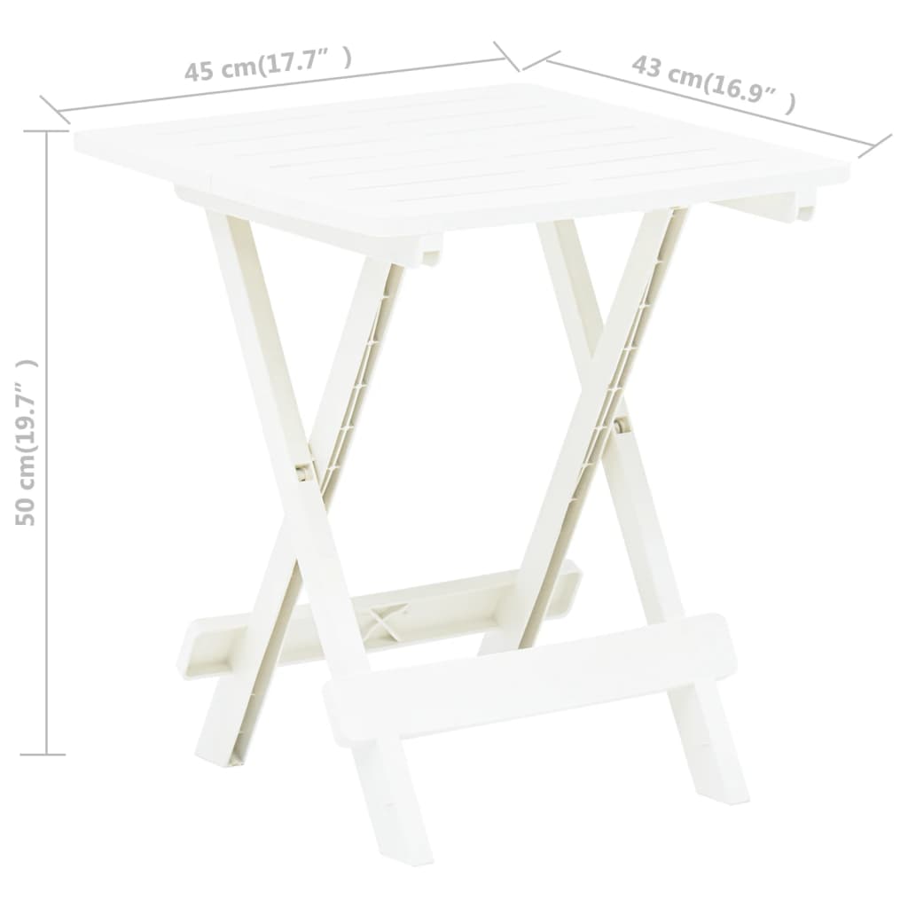 vidaXL Folding Patio Table White 17.7"x16.9"x19.7" Plastic