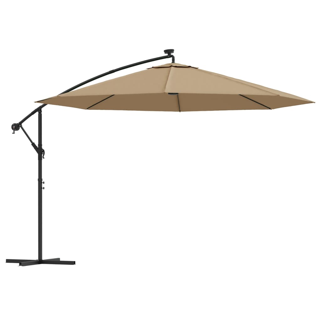 vidaXL Cantilever Umbrella with LED Lights and Metal Pole 137.8" Taupe