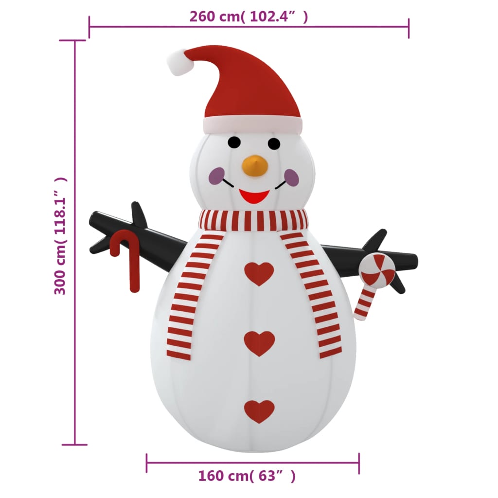 vidaXL Inflatable Snowman with LEDs 10 ft