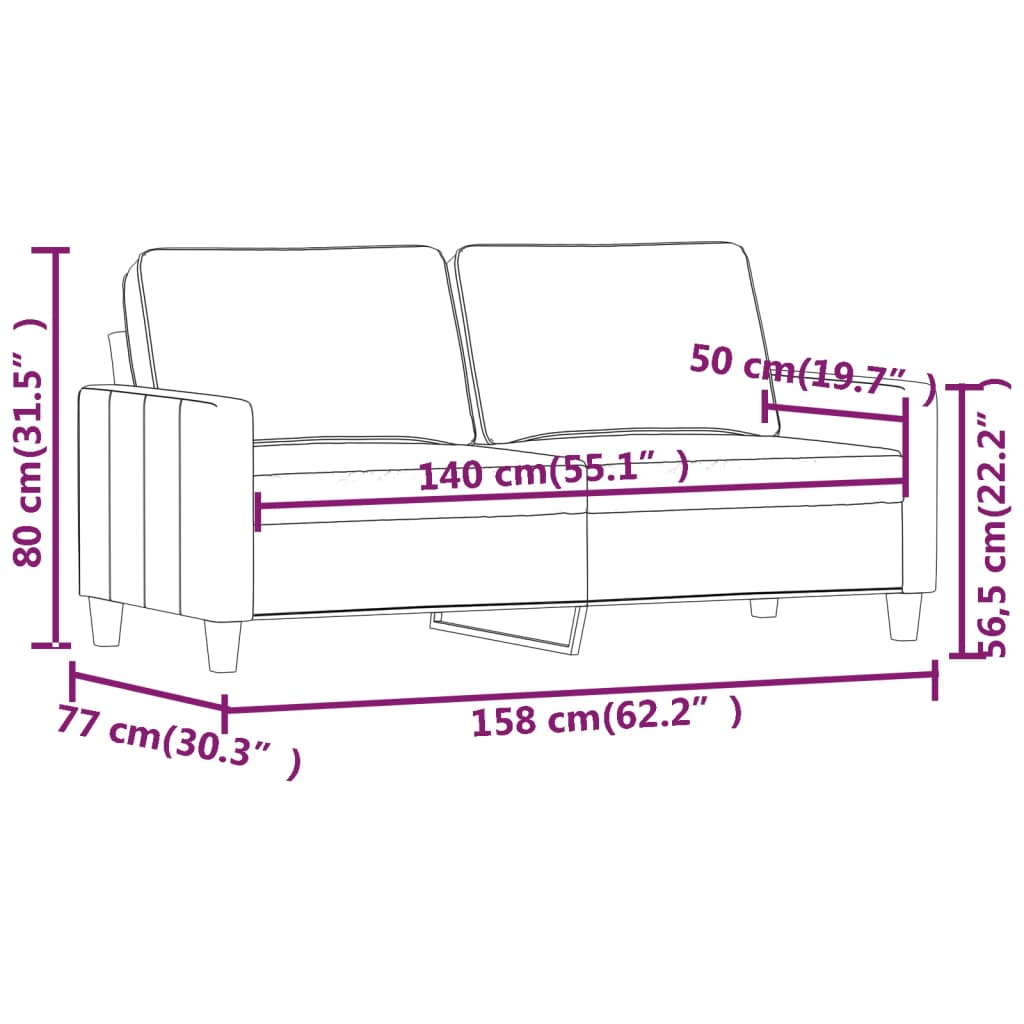 vidaXL 2-Seater Sofa Light Gray 55.1" Velvet