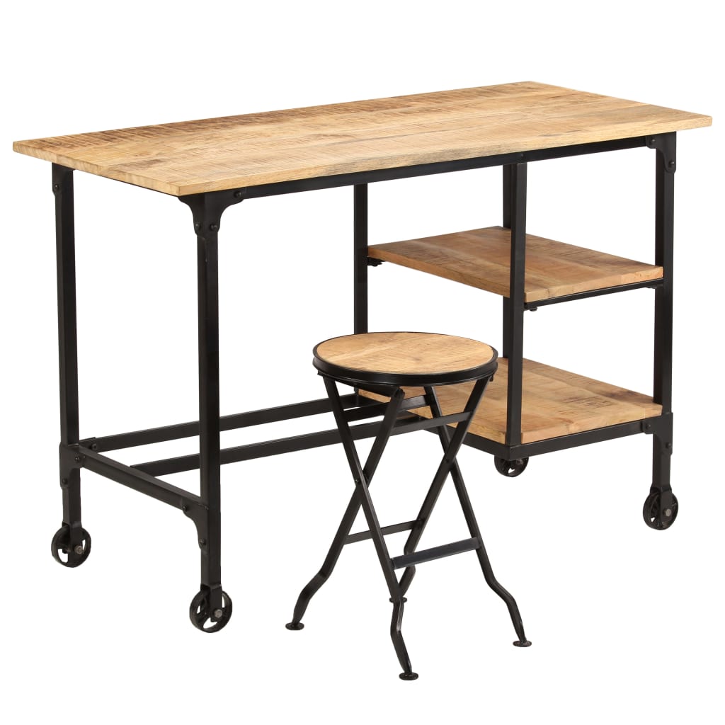 vidaXL Desk with Folding Stool Solid Mango Wood 45.3"x19.7"x29.9"