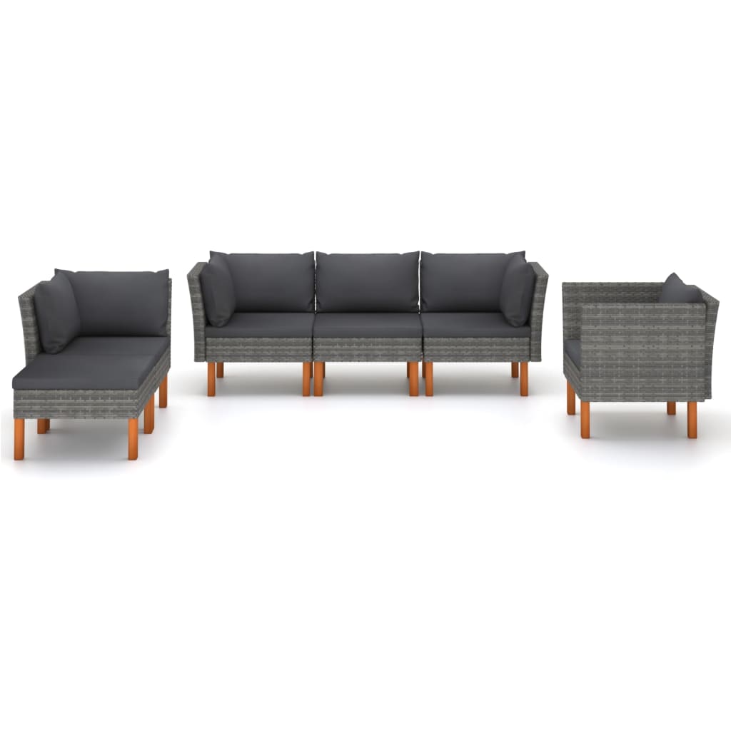 vidaXL 6 Piece Patio Lounge Set Poly Rattan and Eucalyptus Wood Gray