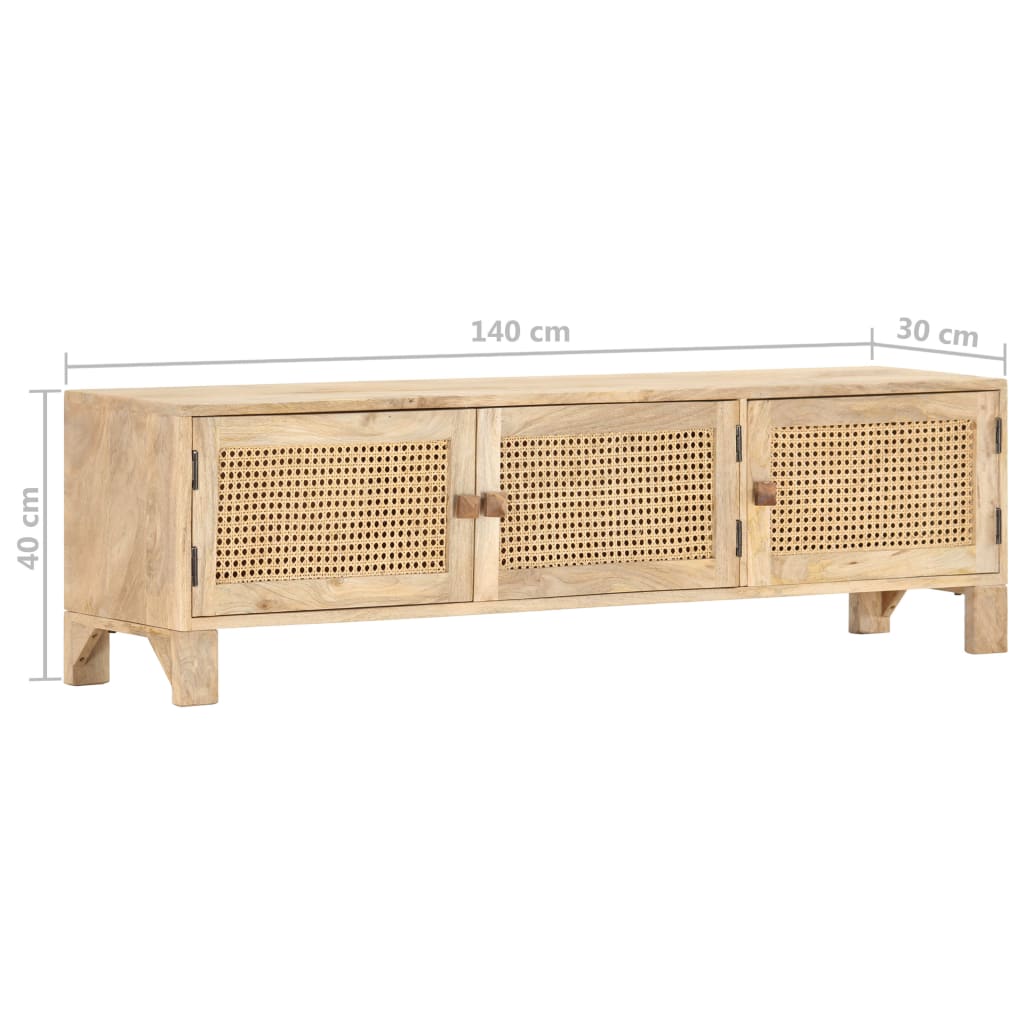 vidaXL TV Stand 55.1"x11.8"x15.7" Solid Wood Mango and Natural Cane