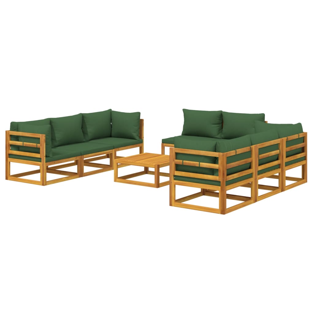 vidaXL 9 Piece Patio Lounge Set with Green Cushions Solid Wood