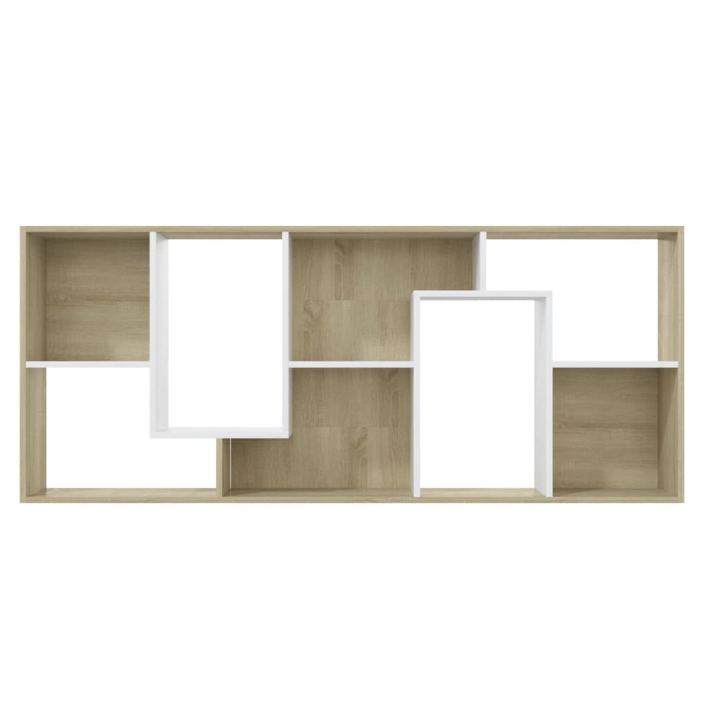 vidaXL Book Cabinet White and Sonoma Oak 26.4"x9.4"x63.4" Engineered Wood