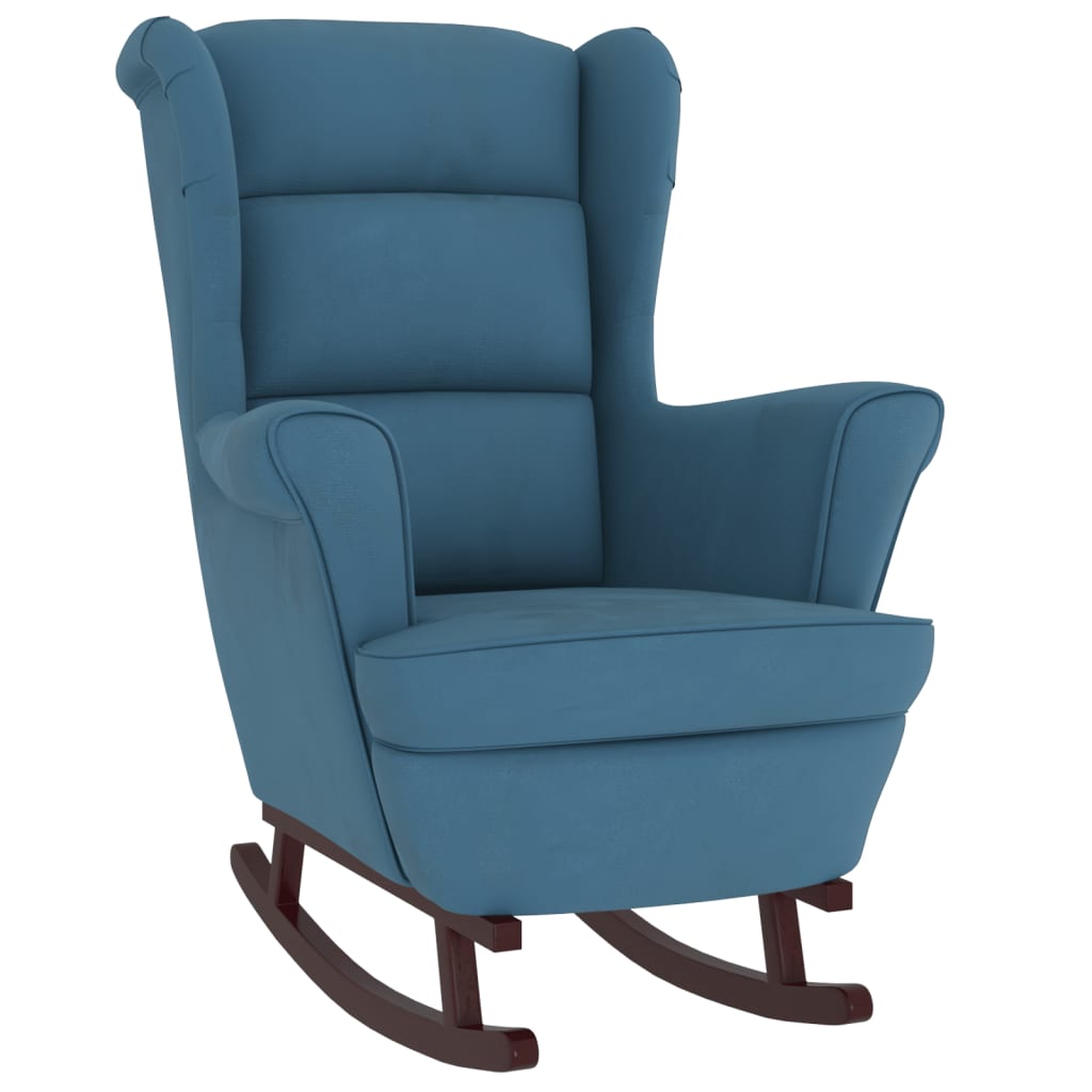 vidaXL Rocking Chair with Solid Wood Rubber Legs Blue Velvet