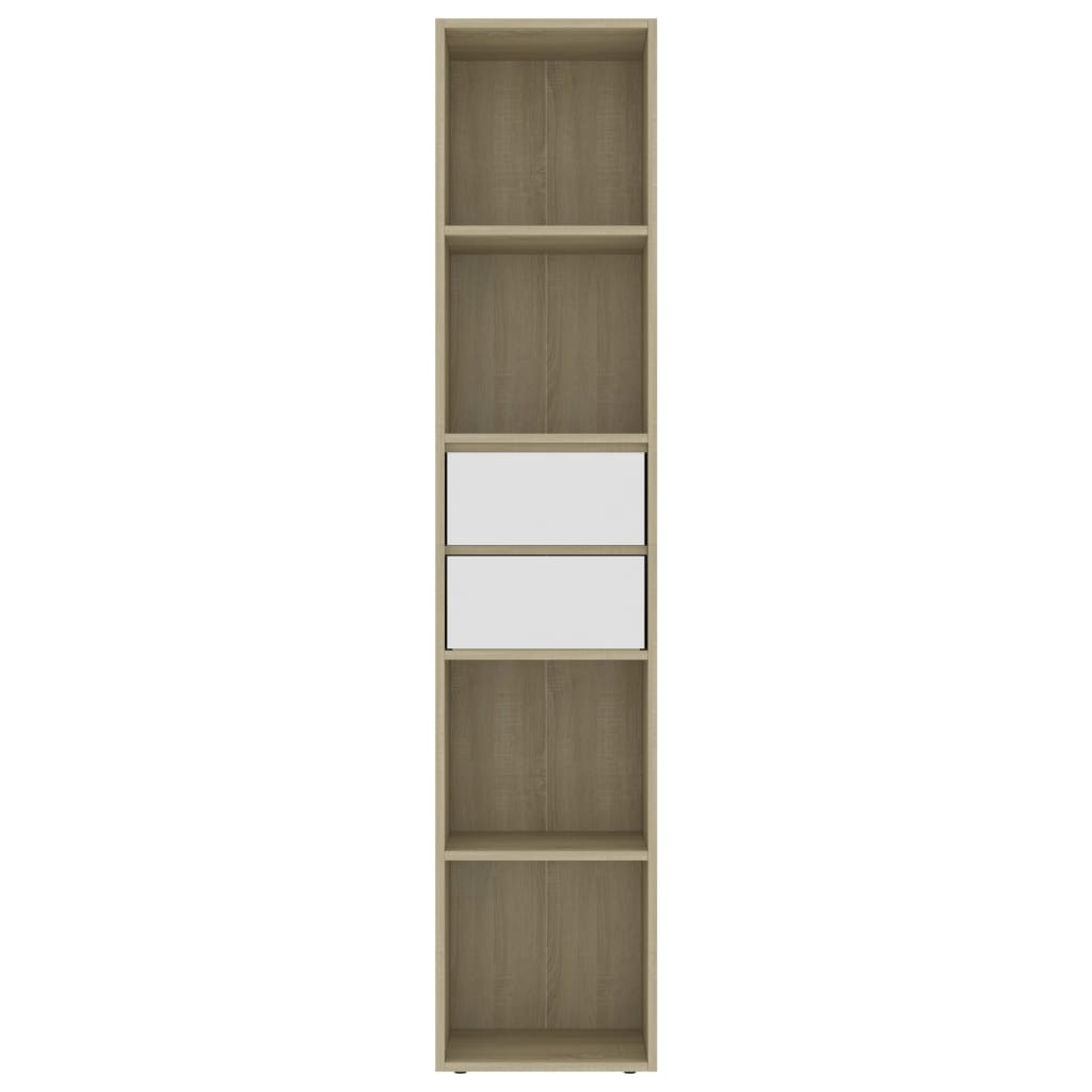 vidaXL Book Cabinet White and Sonoma Oak 14.2"x11.8"x67.3" Engineered Wood