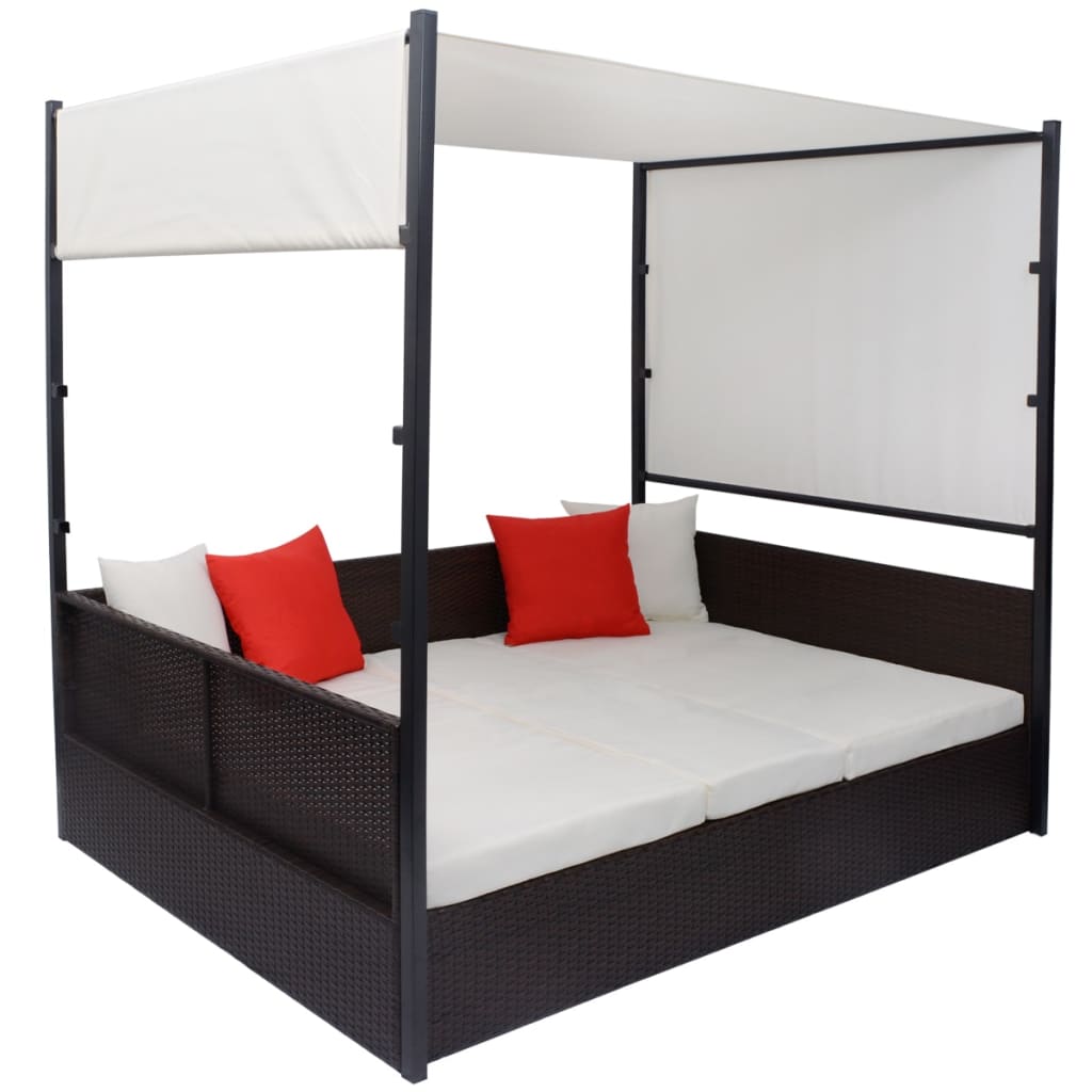 vidaXL Patio Bed with Canopy Brown 74.8"x51.2" Poly Rattan