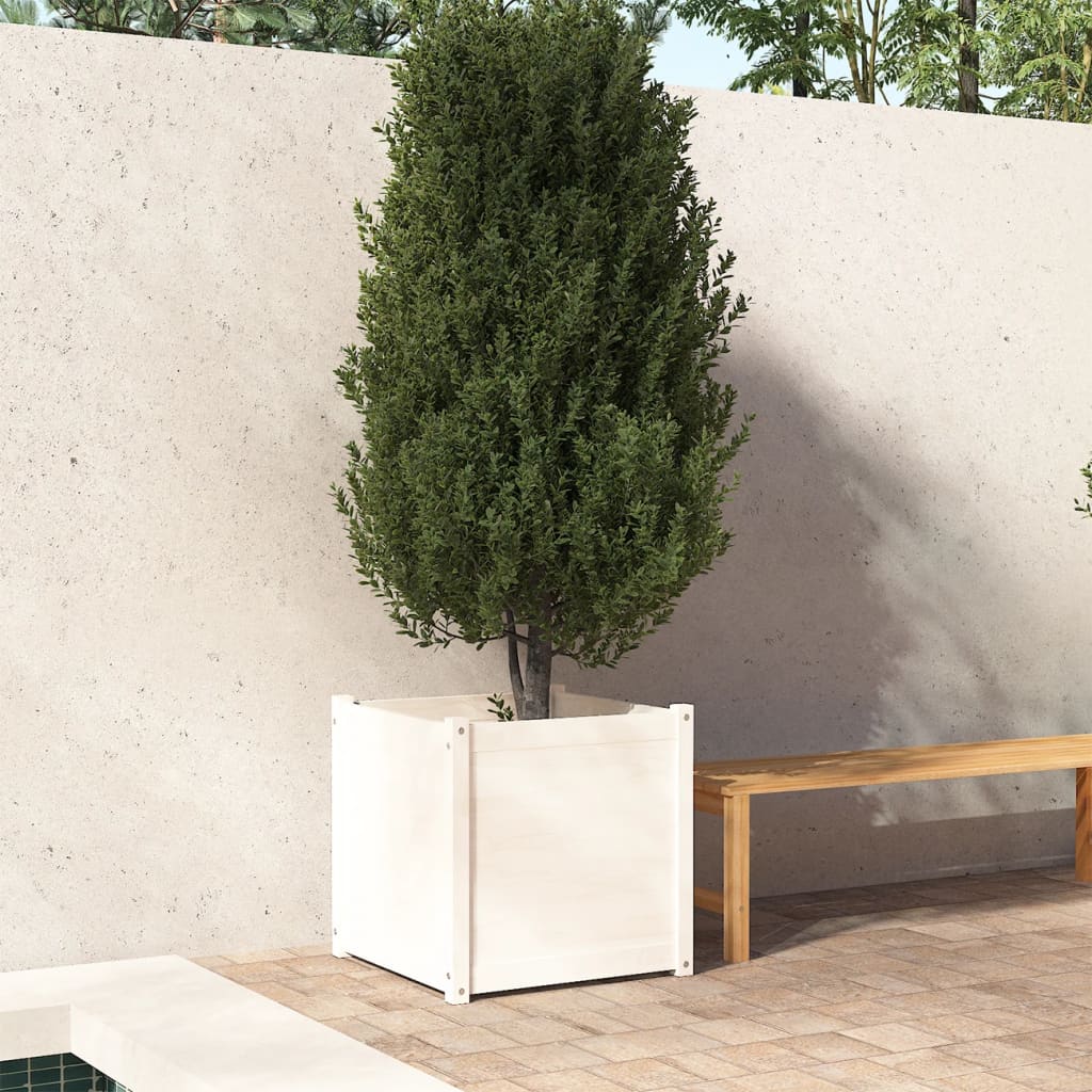 vidaXL Garden Planter White 23.6"x23.6"x23.6" Solid Wood Pine