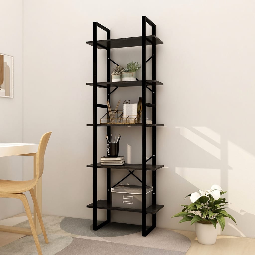 vidaXL 5-Tier Book Cabinet Black 23.6"x11.8"x68.9" Pinewood
