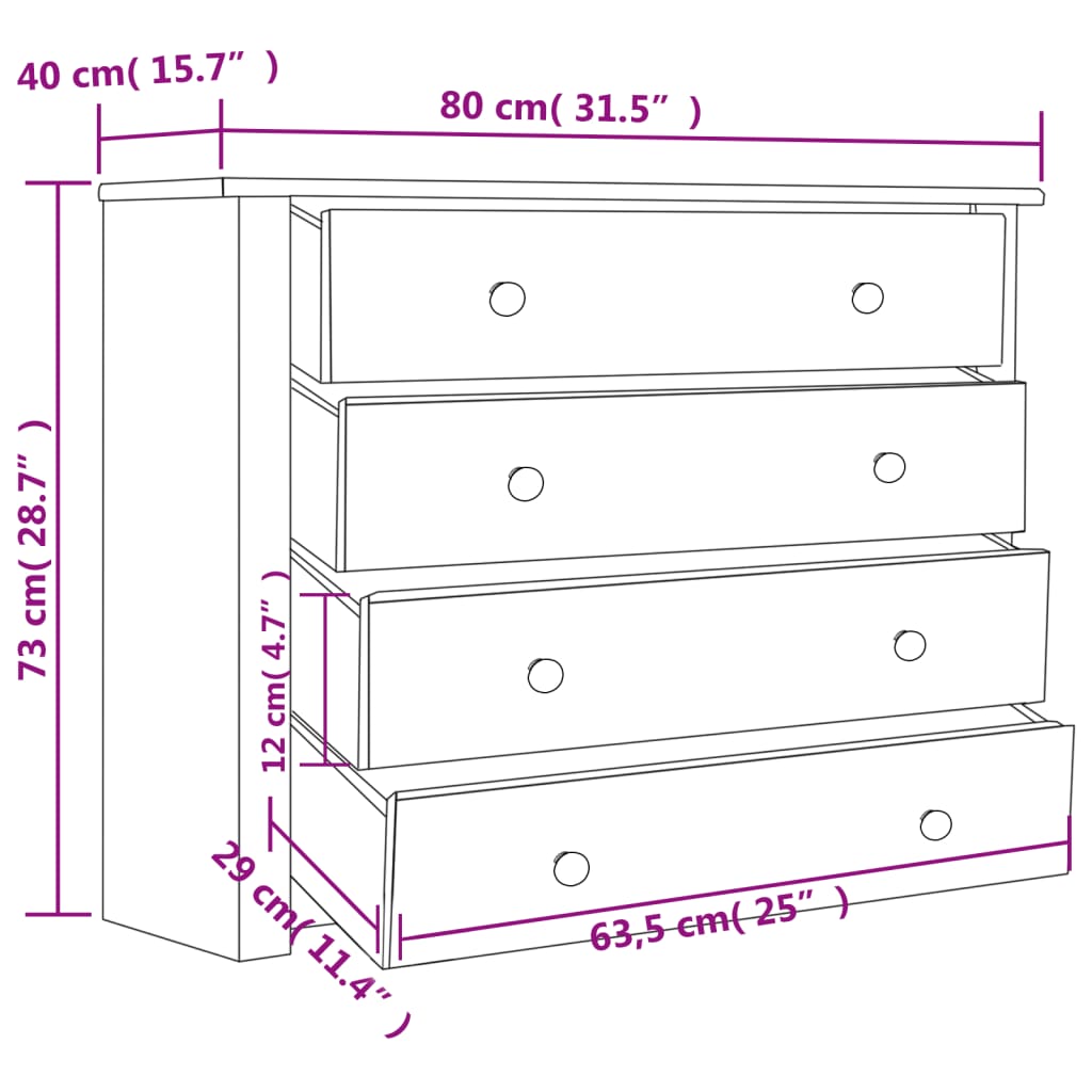 vidaXL Side Cabinet Gray 31.5"x15.7"x28.7" Pine Panama Range