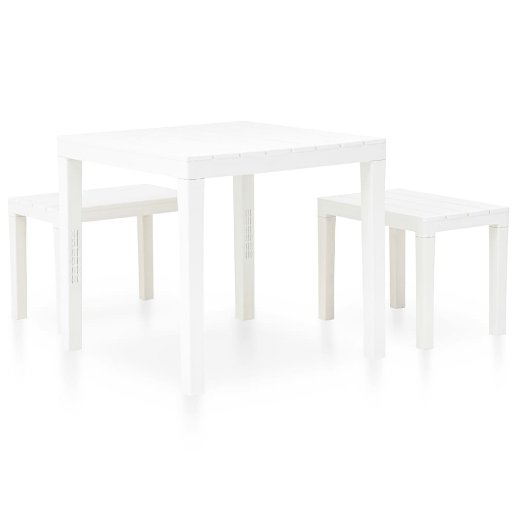 vidaXL Patio Table with 2 Benches Plastic White