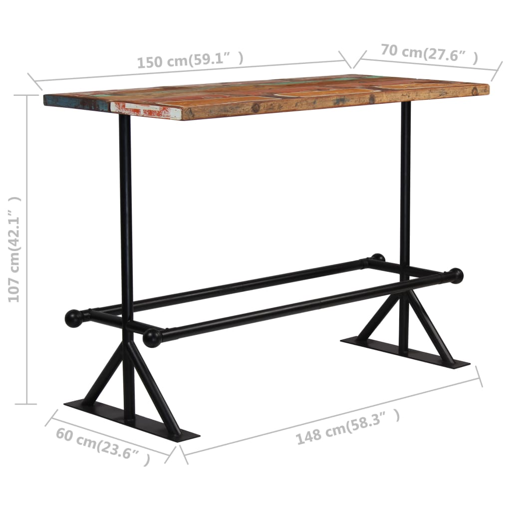 vidaXL Bar Table Solid Reclaimed Wood Multicolor 59.1"x27.6"x42.1"