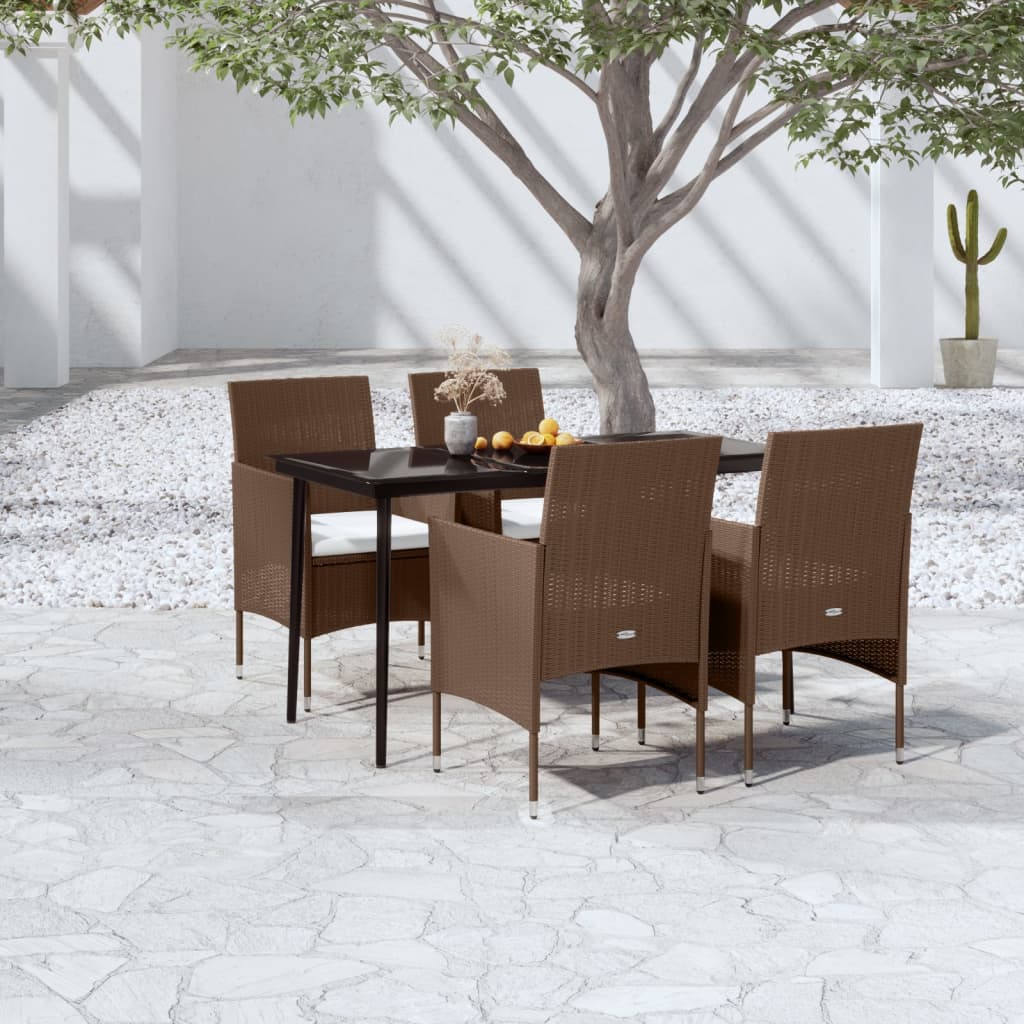 vidaXL 5 Piece Patio Dining Set with Cushions Brown and Black